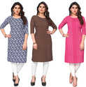 KETAKI FASHION Pack of 3 Printed Crepe Straight Kurta for Women (Multicolor)