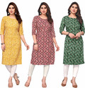 KETAKI FASHION Pack of 3 Printed Crepe Straight Kurta for Women (Multicolor)