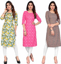 KETAKI FASHION Pack of 3 Printed Crepe Straight Kurta for Women (Multicolor)