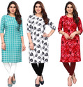 KETAKI FASHION Pack of 3 Printed Crepe Straight Kurta for Women (Multicolor)