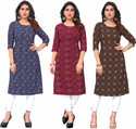 KETAKI FASHION Pack of 3 Printed Crepe Straight Kurta for Women (Multicolor)