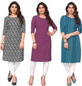 KETAKI FASHION Pack of 3 Printed Crepe Straight Kurta for Women (Multicolor)