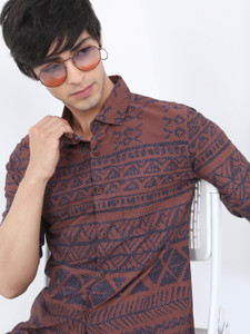 KETCH Men Graphic Print Casual Brown Blue