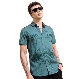 Ketch Men Cotton Slim Fit Printed Half
