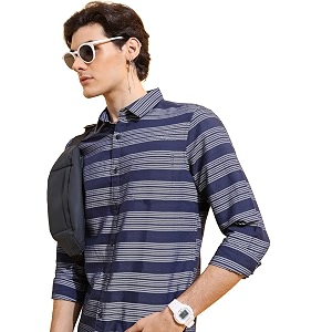 KETCH Men Slim Fit Striped Full Sleeve