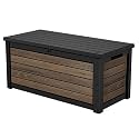 Keter Signature Collection 165 Gallon Resin Deck Box Organization and Storage Box for Patio Outdoor Cushions, Throw Pillows, Garden Tools and Pool Supplies, Walnut