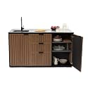 Keter Signature Compact Outdoor Kitchen Island with Sink, Storage Drawers &amp; Cabinet, Brown, Weather-Resistant Resin Patio Prep Table with Countertop