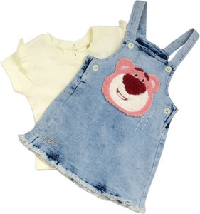 keti mini dungaree for baby girls casual striped cotton blend yellow pack of 1