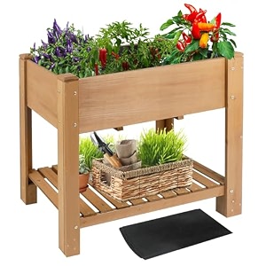 ketive raised garden bed with legs - elevated wooden planter box durable fir wood reinforced frame with drainage holes liner and storage shelf for vegetables herbs flowers 33534 x 1834 x 3034