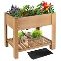 ketive Raised Garden Bed with Legs - Elevated Wooden Planter Box, Durable Fir Wood, Reinforced Frame with Drainage Holes, Liner, and Storage Shelf for Vegetables, Herbs, Flowers, 33.5" x 18" x 30"