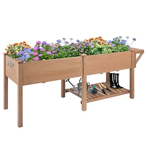 ketive raised garden bed with legs outdoor elevated garden box storage shelf protective liner for backyard patio balcony80x23x30 in brown
