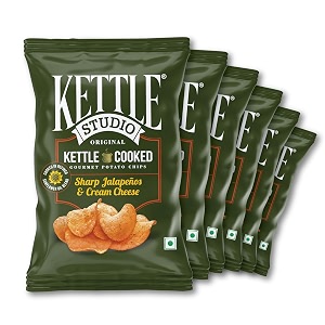 kettle studio potato chips sharp jalapenos amp cream cheese 120g  spicy kettle cooked thick cut chips  premium snack  gluten free  no preservatives  pack of 6