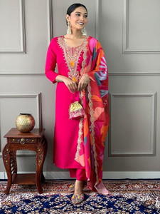 KevalyaFashion Embroidered Kurta Trouser Pant Dupatta