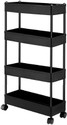 KEVRIZ 4 Compartments Plastic Slim Rack Shelf with Wheels-Plastic Trays with Stainless Steel Storage Trolly