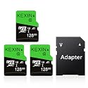 KEXIN 128GB Micro SD Card 3 Pack with SD Adapter, microSDXC UHS-I C10 U1 Memory Card, 85MB/s Read 30MB/s Write, Full HD High Speed TF Card for Tablet, Action Camera, Dash Cam, Drone, Game Console