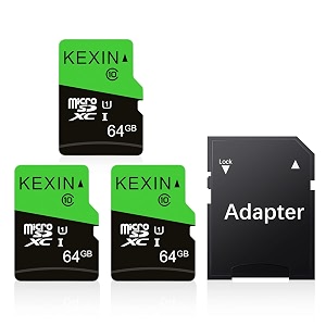kexin 64gb micro sd card 3 pack with sd adapter microsdxc uhs-i c10 u1 memory card 85mbs read 30mbs write full hd high speed tf card for tablet action camera dash cam drone game console