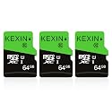 KEXIN Micro SD Card 64GB Memory Card MicroSDXC C10 U1 SD Card with SD Adapter TF Cards Micro SD Card TF Card for Cameras, Tablets, Android Mobile Phone, Drone, Dashcam Pack of 3