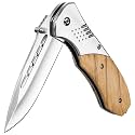 KEXMO Pocket Knife for Men, Wood Handle Folding Knives, Large, Olive