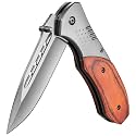 KEXMO Pocket Knife for Men, Wood Handle Folding Knives, Large, Grey