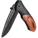 KEXMO Pocket Knife for Men, Wood Handle Folding Knives, Large, Black