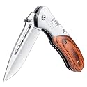 KEXMO Pocket Knife for Men, Wood Handle Folding Knives, Large, Silver