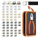 Key Fob Hardware Kit, 60 Sets 1 Inch Wristlet Clasp with Orange Key Fob Pliers with Rubber Tip & Storage Bag, Keychain Making Supplies and Tools for DIY Lanyard Wristlet Keychain