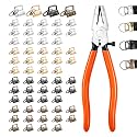 Key Fob Hardware Kit, 60Pcs 1 Inch 4 Colors Wristlet Clasps with Installation Pliers,Includes orange handle adjustable pliers,Ideal for DIY lanyard keychain kit, fabric craft & wristlet making.