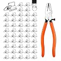 Key Fob Hardware Set, 50Pcs 1 Inch Silver Wristlet Clasp with Key Fob Pliers, Keychain Making Supplies and Tools for DIY Lanyard & Wristlet Keychain Making