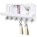 Key Holder for Wall, Mail Organizer Wall Mount with 6 Hooks Wooden Hanging Key Rack for Home Decor, Hallway, Entryway (White)