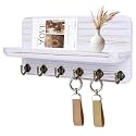 Key Holder for Wall, Mail Organizer Wall Mount with 6 Hooks Wooden Hanging Key Rack for Home Decor, Hallway, Entryway (Vintage White)
