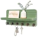 Key Holder for Wall, Mail Organizer Wall Mount with 6 Hooks Wooden Hanging Key Rack for Home Decor, Hallway, Entryway (Dark Green)