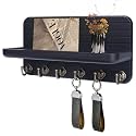 Key Holder for Wall, Mail Organizer Wall Mount with 6 Hooks Wooden Hanging Key Rack for Home Decor, Hallway, Entryway (Black)