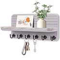 Key Holder for Wall, Mail Organizer Wall Mount with 6 Hooks Wooden Hanging Key Rack for Home Decor, Hallway, Entryway (Stone Gray)