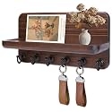 Key Holder for Wall, Mail Organizer Wall Mount with 6 Hooks Wooden Hanging Key Rack for Home Decor, Hallway, Entryway (Brown)