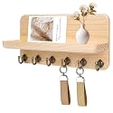 Key Holder for Wall, Mail Organizer Wall Mount with 6 Hooks Wooden Hanging Key Rack for Home Decor, Hallway, Entryway (Wood Color)