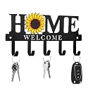Key Holder Wall Mount Sunflower Metal Key Hooks Organizer Hanger Coat Rack with 5 Hooks Rustic Farmhouse Decorative Welcome Home Wall Decor for Entryway Bathroom Hallway Living Room 9.8 Inch