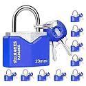 Layssa Padlock (10 Pack) Small Padlock with Key for Luggage Lock, Backpack, Gym Locker Lock, Suitcase Lock, Classroom Matching Game and More, 10 × Blue, 20 mm