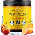 KEY NUTRIENTS Energy Drink Powder with Electrolytes No Sugar for Recovery - 125mg Natural Caffeine Powder, 2000mg Taurine, 5mg Zinc - Tropical Peach Mango Energy Powder Drink Mix, 30 Servings