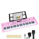 keyboard Piano 61 Key Electric Digital keyboard piano,portable piano w/Dual speaker Microphone Music Electronic Piano Birthday Christmas for kids beginner pink