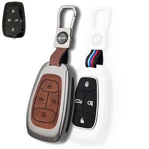 keycept metal key cover for tata nexon  altroz  harrier  punch  ev  safari and facelift 4 button smart key dual black amp tan