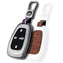 KEYCEPT Metal Key Cover for Tata Nexon | Altroz | Harrier | Punch | EV | Safari and Facelift 4 Button Smart Key (Dual Black &amp; Tan).