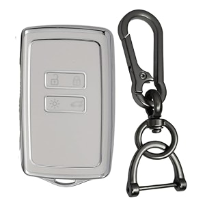 keycept silver line tpu key cover suitable for renault triber kiger 4 button smart card key with keychain type 1 white