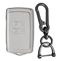 KEYCEPT Silver Line TPU Key Cover Suitable for Renault Triber, Kiger 4 Button Smart Card Key with Keychain. (Type 1, White)