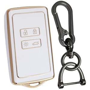 keycept gold line tpu key cover compatible for renault triber  kiger  4 button smart card key keycover with keychain type 1 white