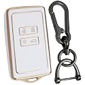 KEYCEPT Gold Line TPU Key Cover Compatible for Renault Triber | Kiger | 4 Button Smart Card Key Keycover with Keychain. (Type 1, White)