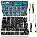 KEZE 32 Size 1540 Pcs Rubber O Rings Assortment Kit with Pick and Hook Set for Assorted Faucet Plumbing Pressure Washer Automotive Repair,Air or Gas Sealing Connections O Ring OD:4mm-50mm