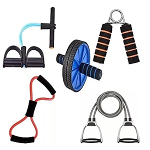toning tubehand gripperstretching tube heavy qualityab wheel rollertummy trimmer gym amp fitness kit ab exerciser multicolor