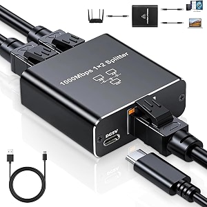 ethernet splitter 1 to 2 1000mbps rj45 usb powered cat5678 compatible 2 devices simultaneous networking