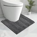 KGORGE Bath Rug-Toilet Rugs U-Shaped, Soft Cozy Chenille Shaggy Super Absorbent Bath Rugs for Bathroom Floor Tub and Shower, Easier to Dry (1 Piece,Grey,24" x 24")