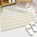 KGORGE Bathroom Floor Mats - Non Skid Absorbent Kitchen Rugs Washable Ultra Soft Area Indoor Outdoor Shower Anti Fatigue Easy Wash Carpet, Cream, 47" W x 17" L, 1 Piece